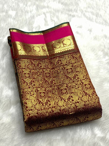 Classic Coffee Brown & Deep Pink 2gm Zari Bridal Elegance Kanchipuram Handloom Silk Saree SS25269