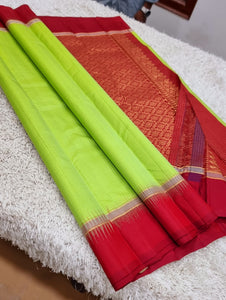 Classic Lime Green & Red Kanchipuram Handloom Silk Saree SS25565
