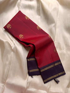 Classic Brick Red & Eminence Violet Elegance Kanchipuram Handloom Silk Saree SS23674