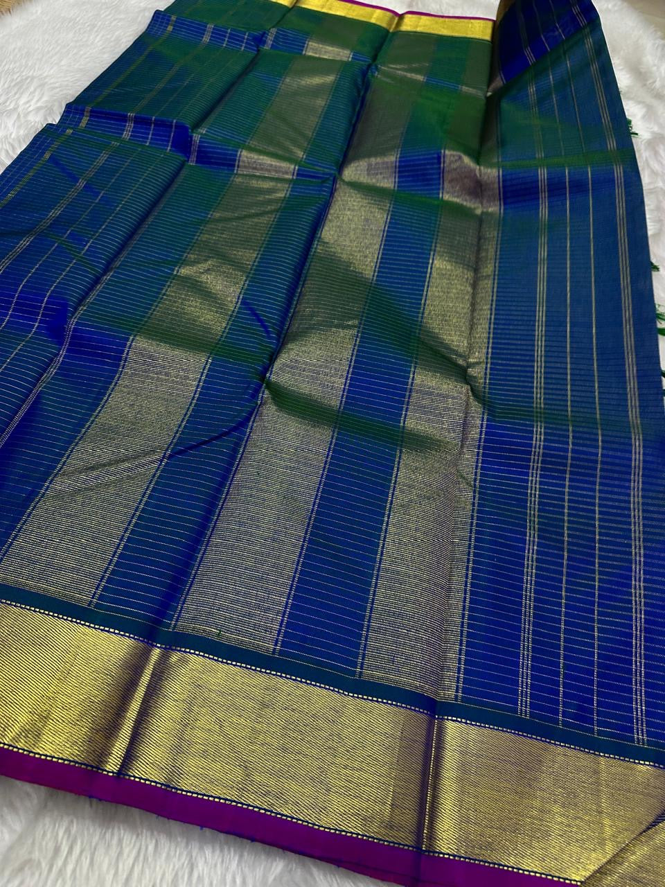 Classic Peacock Blue 2gm Zari Elegance Kanchipuram Handloom Silk Saree SS23508