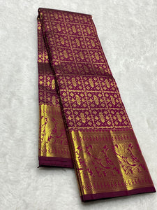 Classic Wine Red 2gm Zari Bridal Elegance Kanchipuram Handloom Silk Saree SS24105