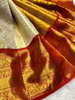 Load image into Gallery viewer, Classic Golden Cream &amp; Red 2gm Zari Bridal Elegance Kanchipuram Handloom Silk Saree SS25281
