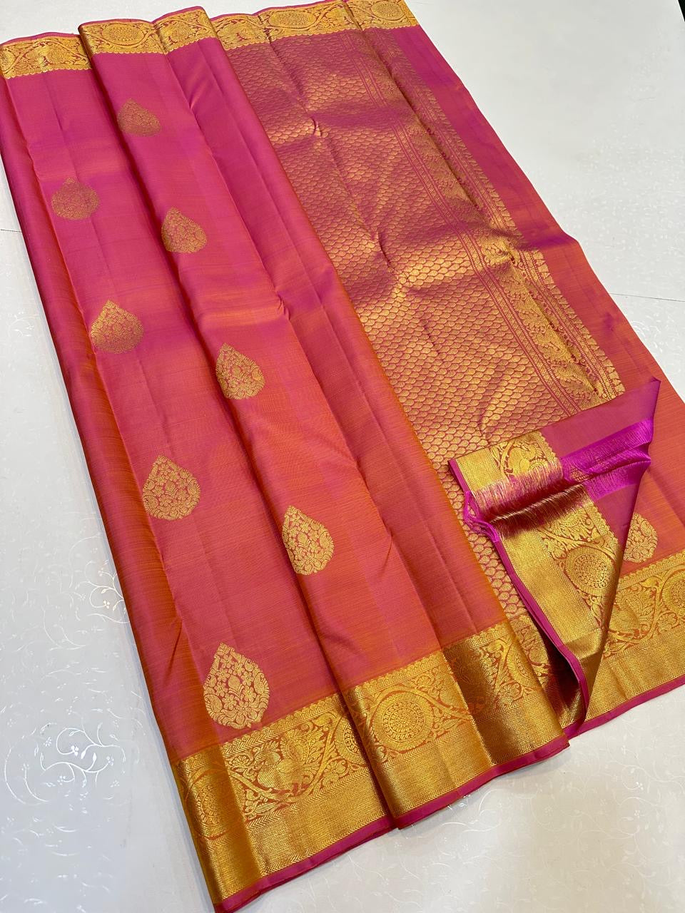 Classic Rose Pink Elegance Kanchipuram Handloom Silk Saree SS24320