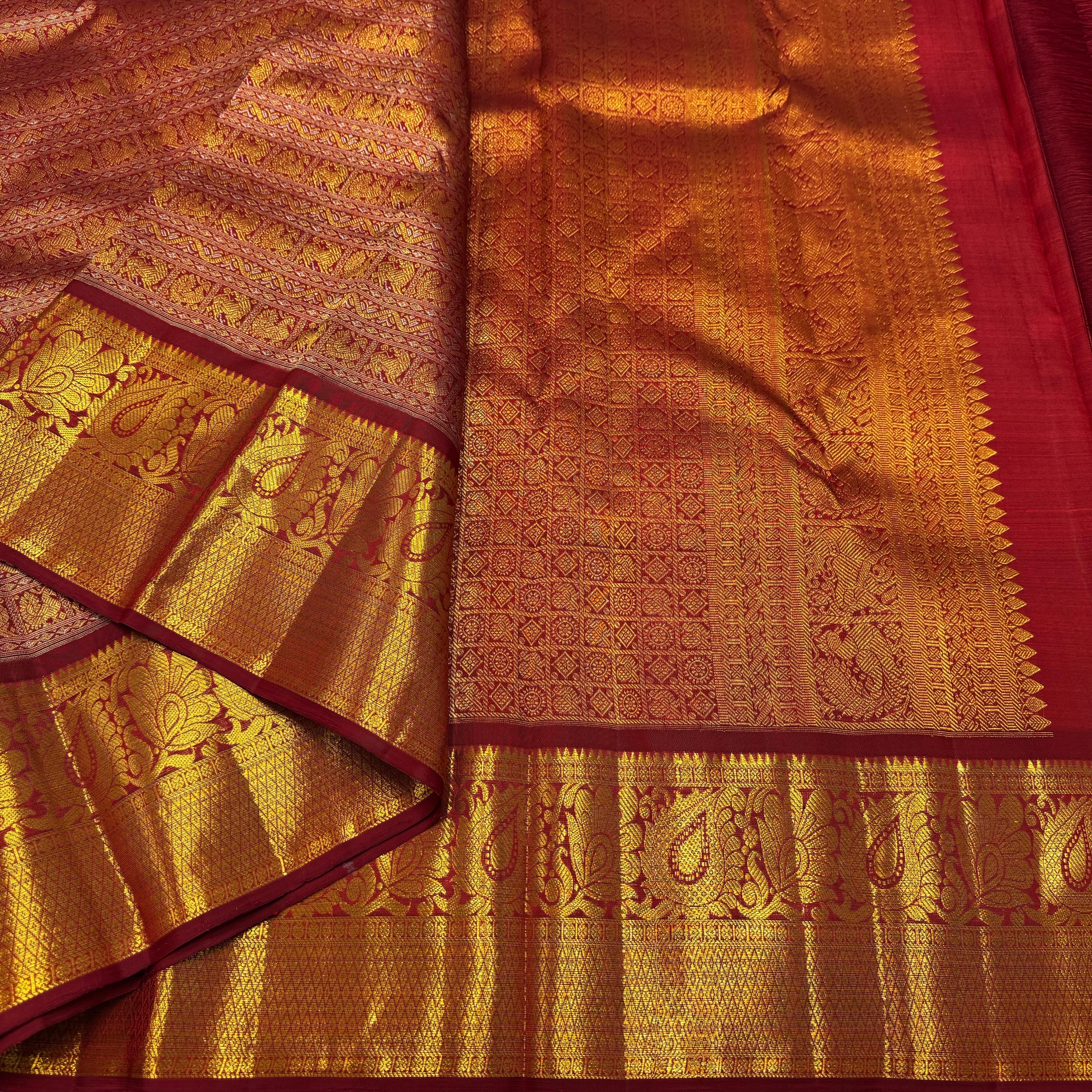 Classic Brick Maroon 2gm Zari Bridal Elegance Kanchipuram Handloom Silk Saree SS26265