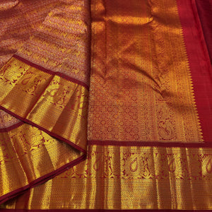 Classic Brick Maroon 2gm Zari Bridal Elegance Kanchipuram Handloom Silk Saree SS26265