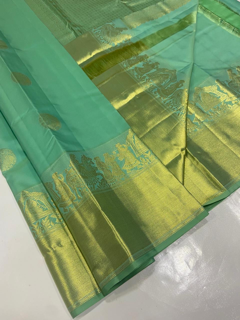 Pastel Sea Green Elegance Kanchipuram Handloom Silk Saree SS23776