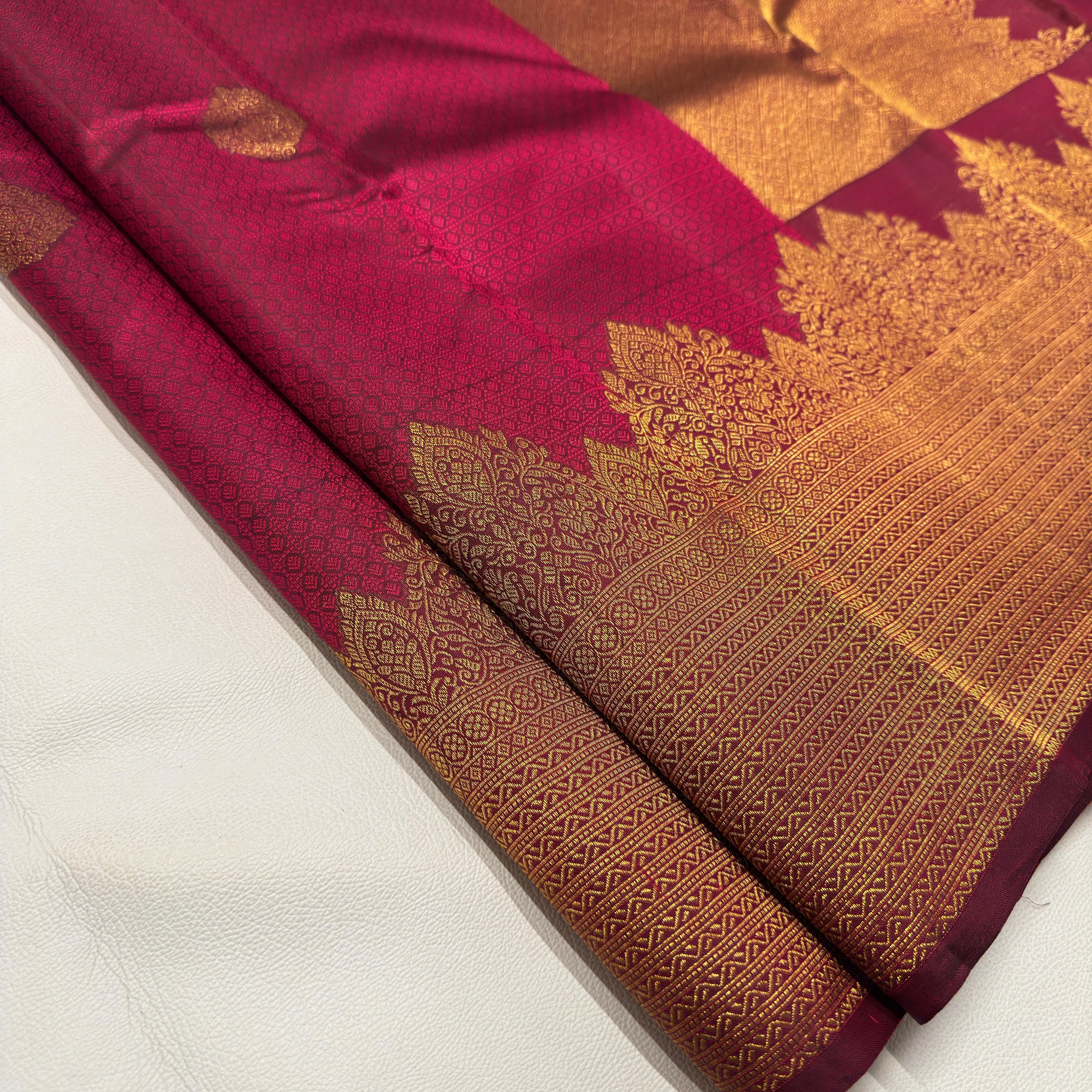 Classic Maroon 2gm Zari Temple Bridal Elegance Kanchipuram Handloom Silk Saree SS26580
