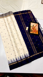 Load image into Gallery viewer, Classic White &amp; Navy Blue Kanchipuram Handloom Silk Saree SS26259
