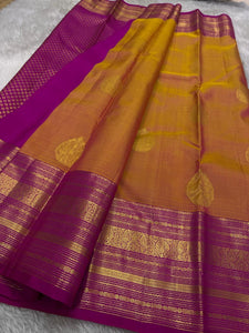 Classic Apricot Orange & Pink Kanchipuram Handloom Silk Saree SS26089