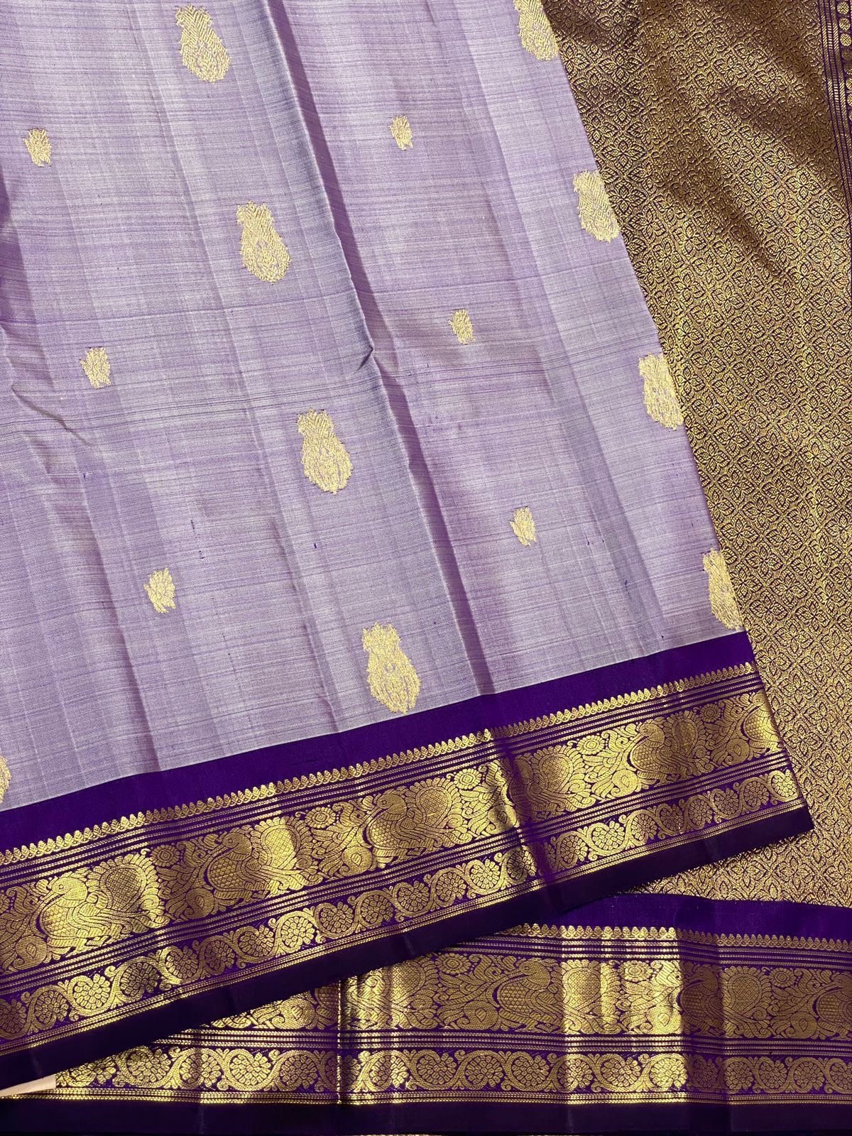 Classic Lavender & Violet 2gm Zari Elegance Kanchipuram Handloom Silk Saree SS24695