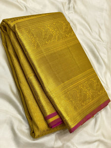 Classic Gold & Vadamalli Brocade 2gm Zari Bridal Elegance Kanchipuram Handloom Silk Saree SS24381