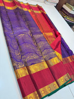 Load image into Gallery viewer, Classic Violet &amp; Maroon Brocade Elegance Kanchipuram Handloom Silk Saree SS27198
