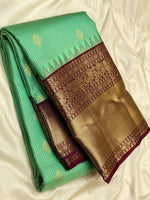 Load image into Gallery viewer, Classic  Sea Green &amp; Dark Espresso 2gm Zari Elegance Kanchipuram Handloom Silk Saree SS25271
