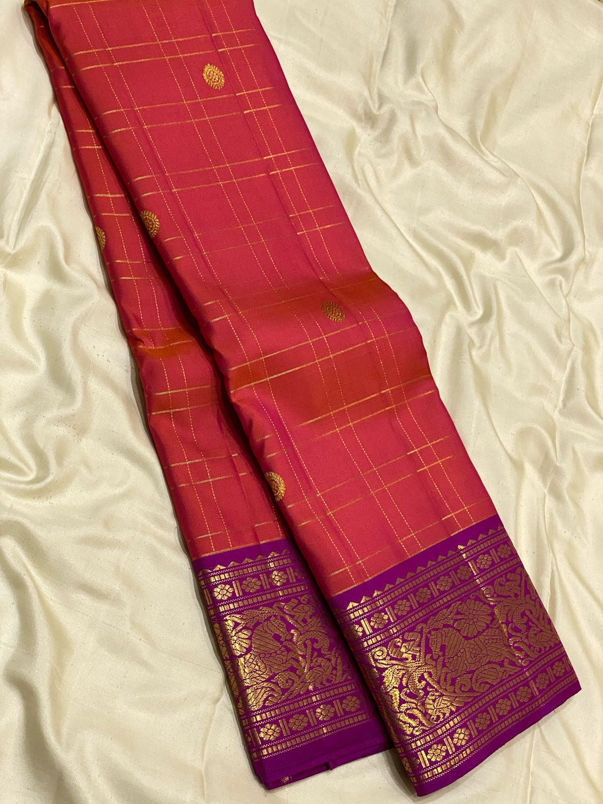 Classic Brick Rose & Purple 2gm Zari Vaira Oosi Elegance Kanchipuram Handloom Silk Saree SS25323