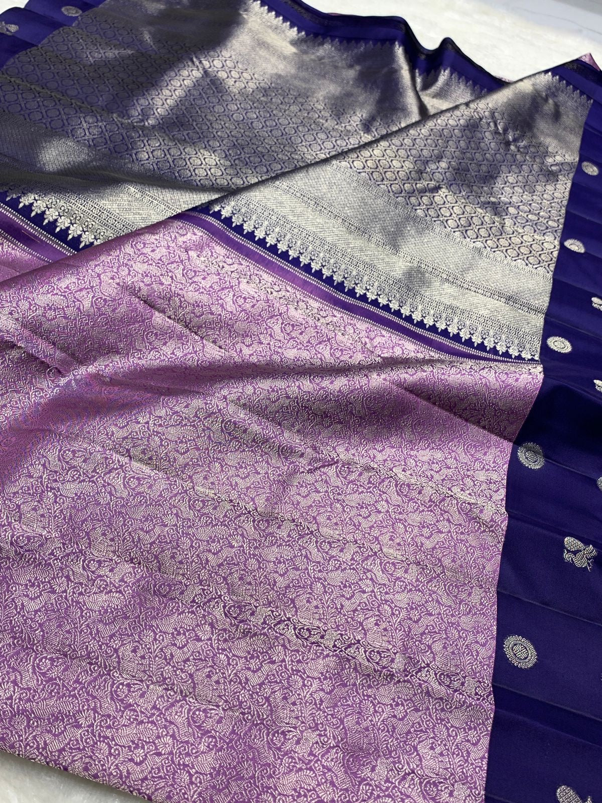 Pastel Lilac & Steel Blue 2gm Zari Elegance Kanchipuram Handloom Silk Saree SS25367