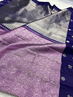 Load image into Gallery viewer, Pastel Lilac &amp; Steel Blue 2gm Zari Elegance Kanchipuram Handloom Silk Saree SS25367
