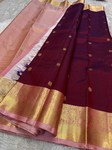 Classic Wine Red & Rose Kanchipuram Handloom Silk Saree SS25961