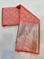 Load image into Gallery viewer, Classic Coral Orange 2gm Zari Bridal Elegance Kanchipuram Handloom Silk Saree SS24367
