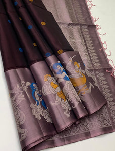 Classic Dark Chocolate & Cocoa Elegance Handloom Soft Silk Saree SS26120