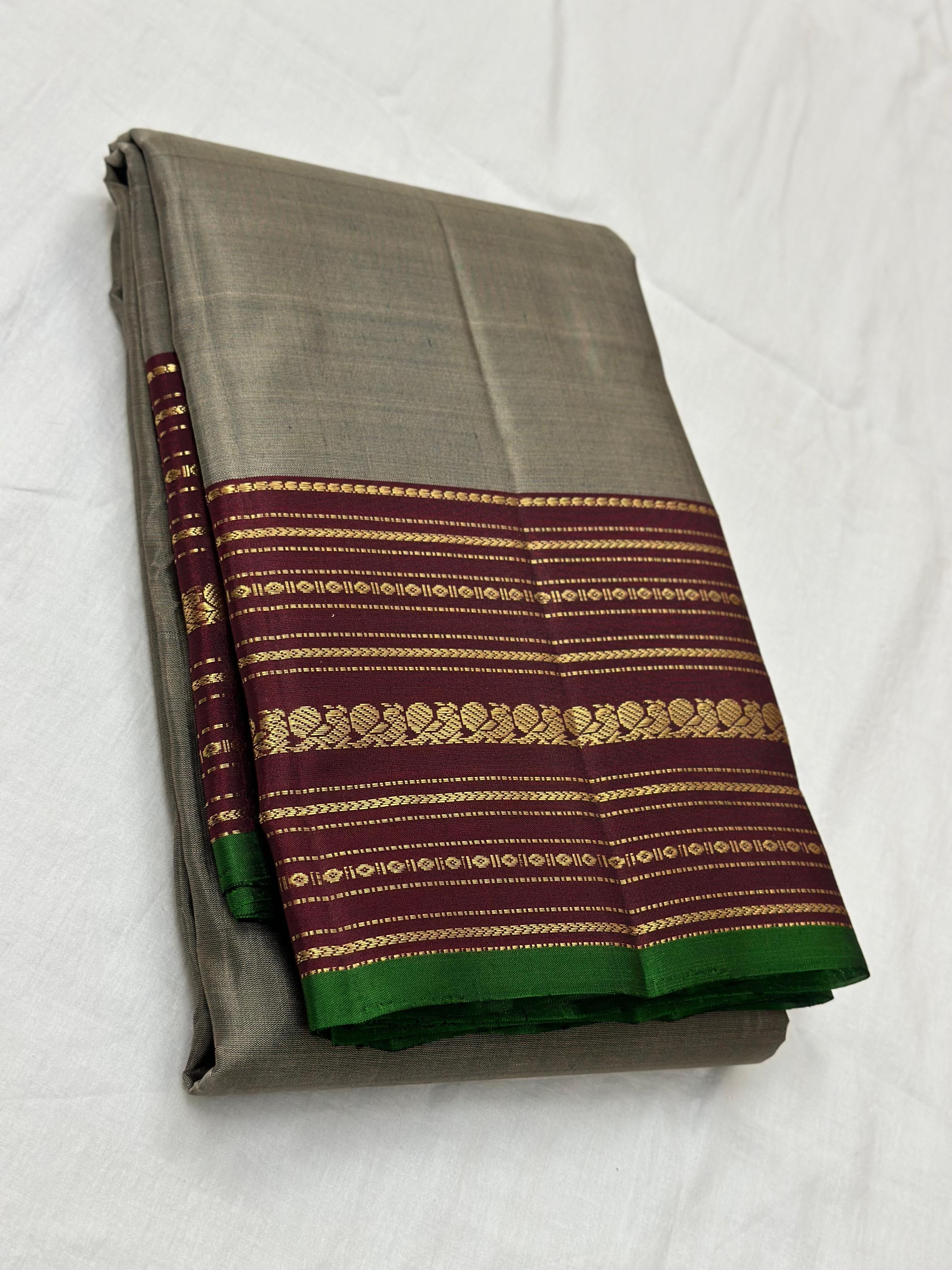 Classic Champagne & Barn Red 1gm Zari Elegance Kanchipuram Handloom Silk Saree SS24138