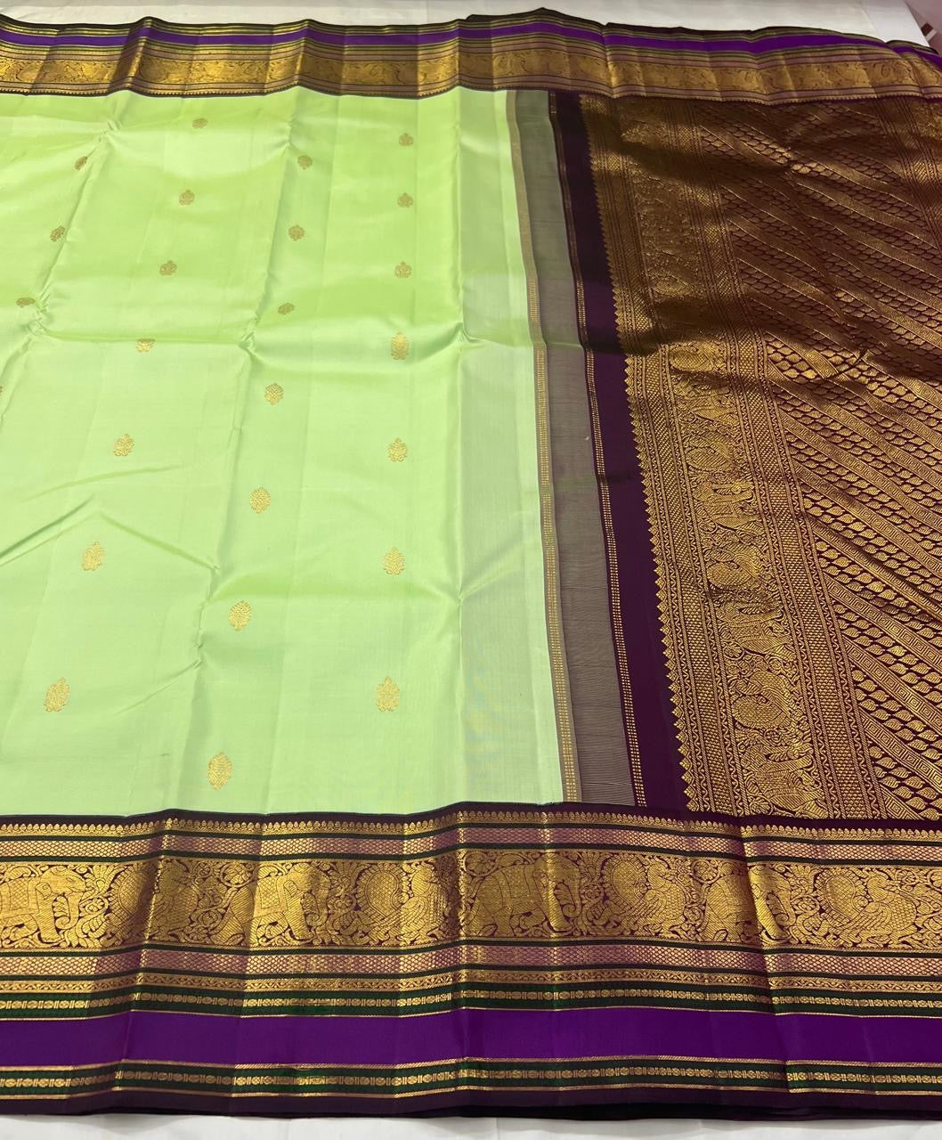Classic Pista Green & Violet 2gm Zari Kanchipuram Handloom Silk Saree SS25633