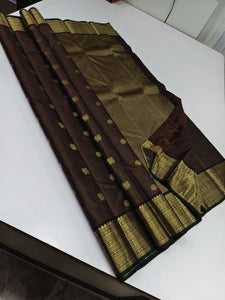 Classic Dark Chocolate 2gm Zari Elegance Kanchipuram Handloom Silk Saree SS24313