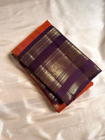 Load image into Gallery viewer, Classic Burnt Orange &amp; Dark Blue 2gm Zari Elegance Kanchipuram Handloom Silk Saree SS25494
