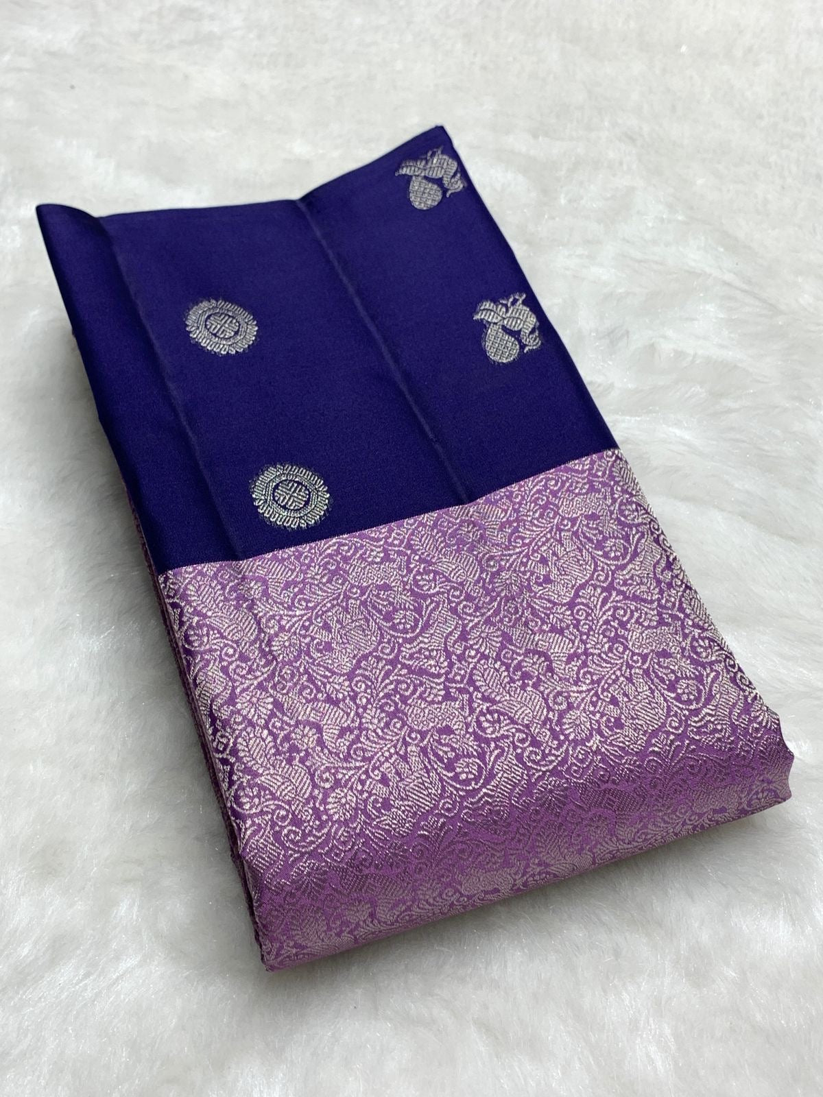 Pastel Lilac & Steel Blue 2gm Zari Elegance Kanchipuram Handloom Silk Saree SS25367