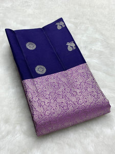 Pastel Lilac & Steel Blue 2gm Zari Elegance Kanchipuram Handloom Silk Saree SS25367