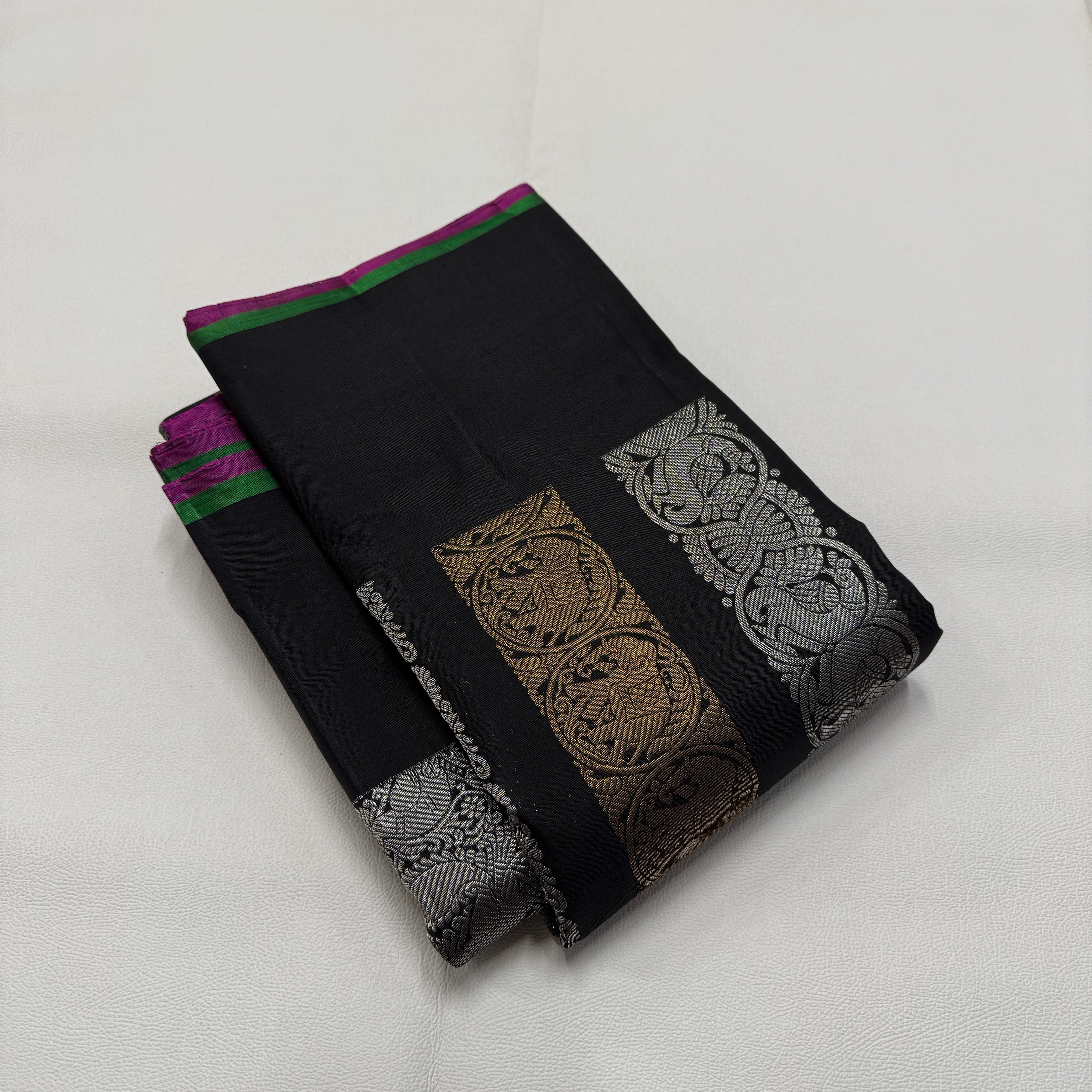 Classic Charcoal Black 2gm Zari Kanchipuram Handloom Silk Saree SS25731