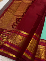 Load image into Gallery viewer, Classic Sea Green &amp; Chilly Red 2gm Zari Korvai Elegance Kanchipuram Handloom Silk Saree SS23734
