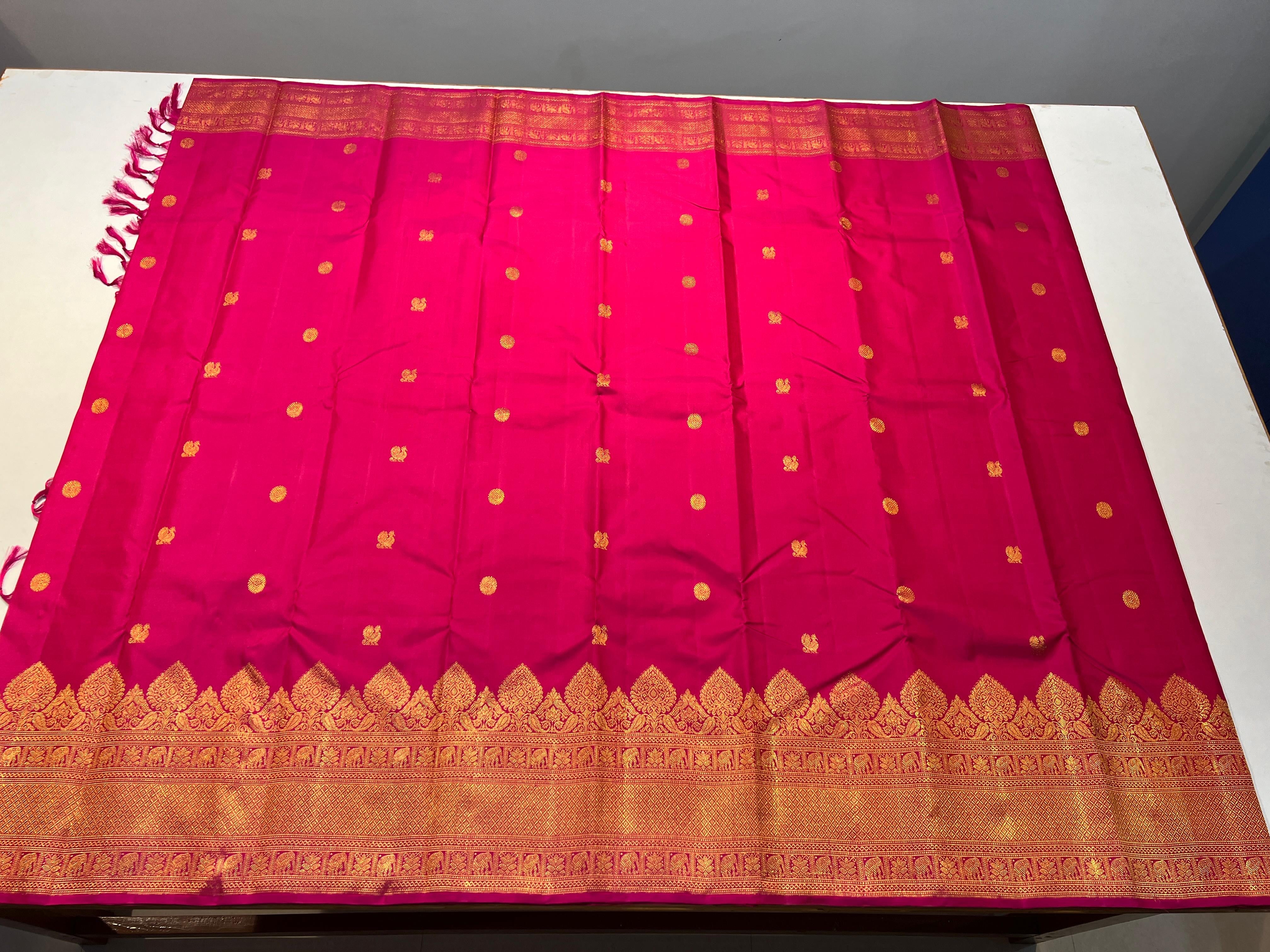 Classic Dark Pink Bridal Elegance Kanchipuram Handloom Silk Saree SS24503