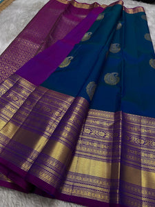 Classic Prussian Blue & Purple Kanchipuram Handloom Silk Saree SS26091