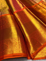 Load image into Gallery viewer, Classic Golden Champagne &amp; Orange 2gm Zari Bridal Elegance Kanchipuram Handloom Silk Saree SS28252
