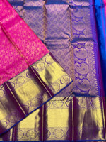 Load image into Gallery viewer, Classic Fuchsia Pink &amp; Dark Royal Blue 2gm Zari Bridal Elegance Kanchipuram Handloom Silk Saree SS27884
