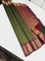 Load image into Gallery viewer, Classic Olive Green &amp; Barn Red 2gm Zari Kanchipuram Handloom Silk Saree SS26000
