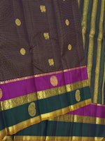 Load image into Gallery viewer, Classic Charcoal Black &amp; Pine Green 2gm Zari Oosi Checks Elegance Kanchipuram Handloom Silk Saree SS27641
