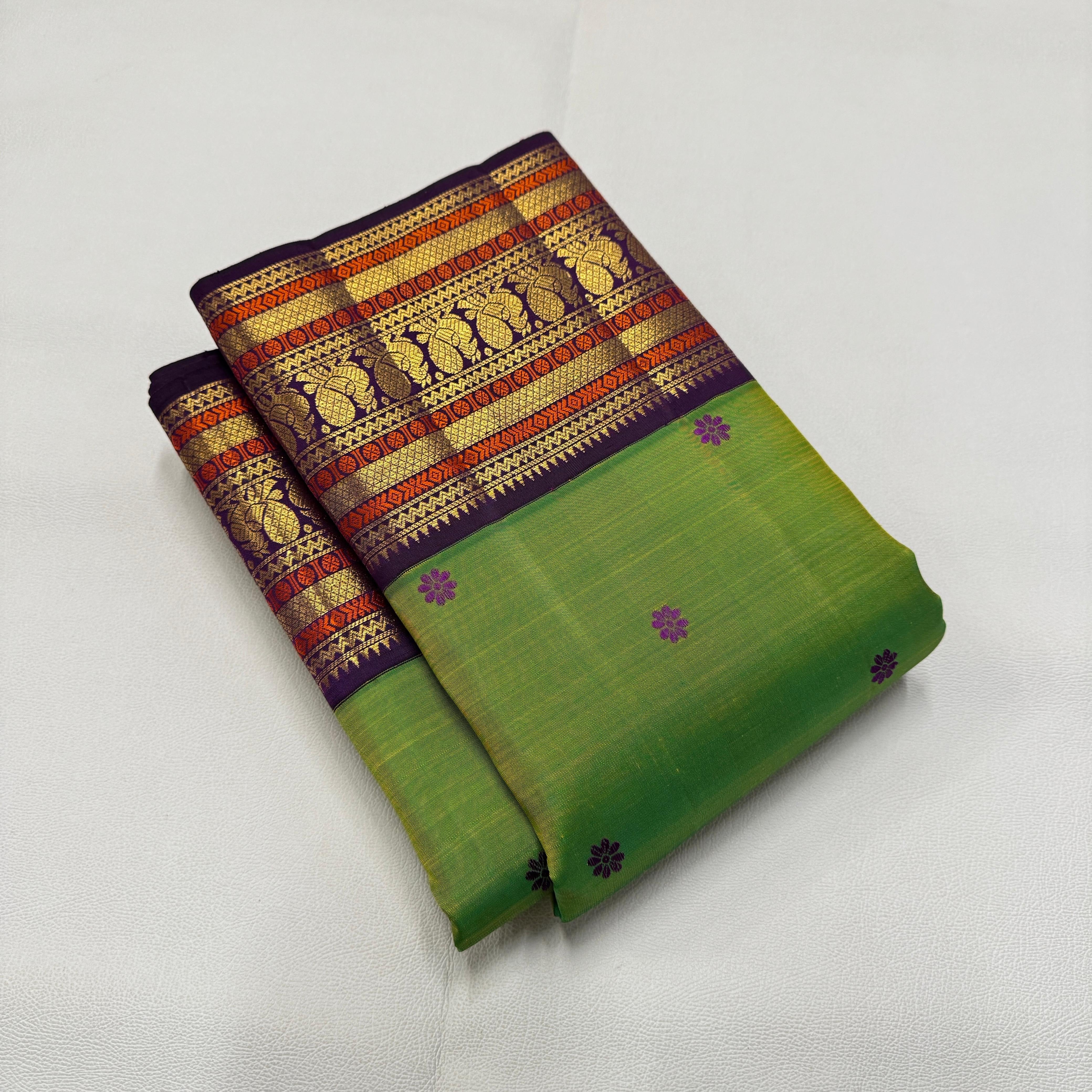 Classic Spring Green & Plum Kanchipuram Handloom Silk Saree SS26268