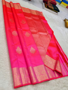 Classic Hot Pink 1gm Zari Kanchipuram Handloom Silk Saree SS25779