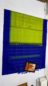 Classic Lime Green & Royal Blue Korvai Checks Kanchipuram Handloom Silk Saree SS25920