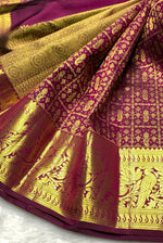 Load image into Gallery viewer, Classic Ruby Plum Bridal Elegance Kanchipuram Handloom Silk Saree SS24861
