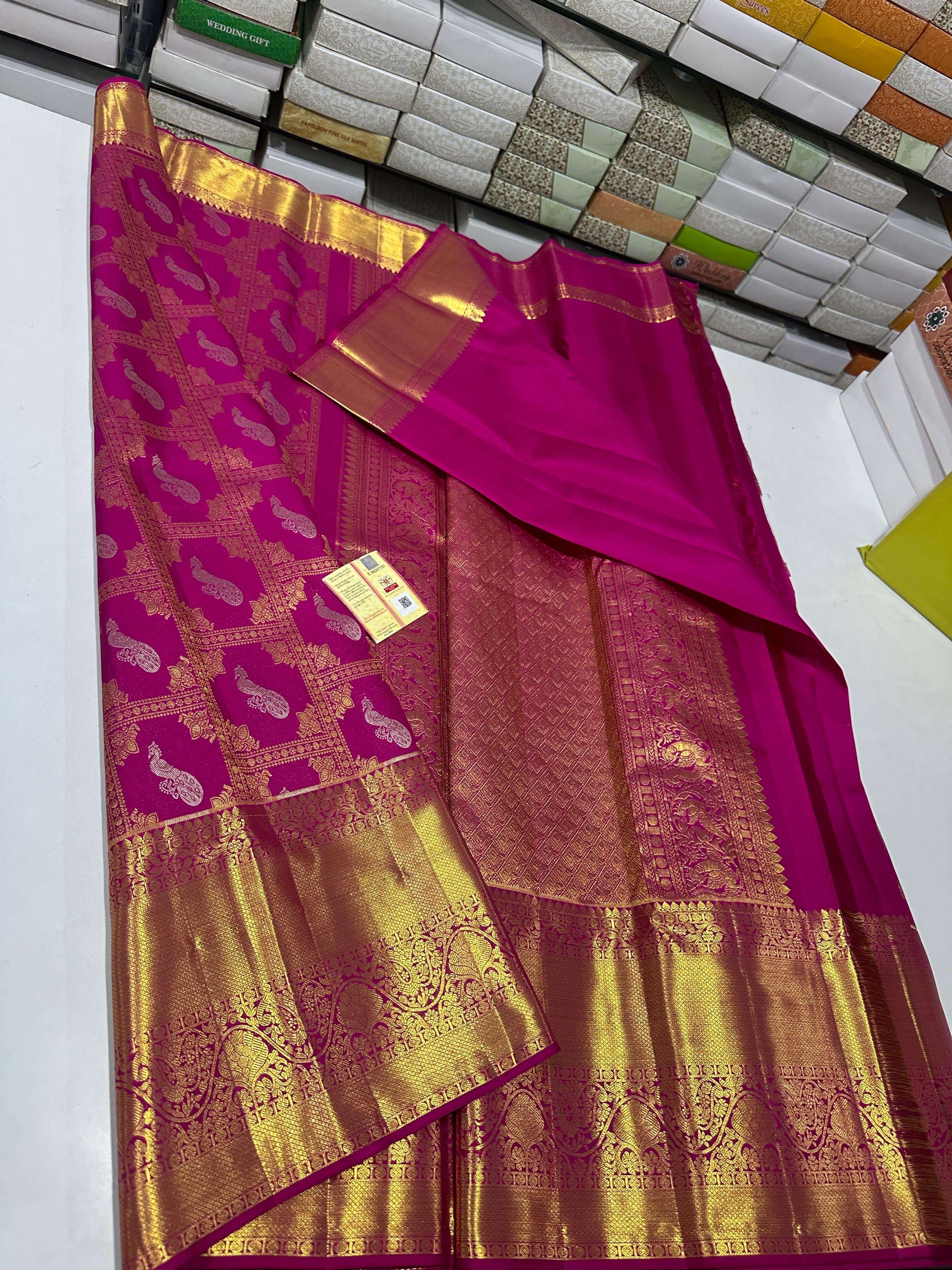 Classic Berry Pink Bridal Elegance Kanchipuram Handloom Silk Saree SS23518