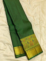 Load image into Gallery viewer, Classic Green 2gm Zari Paithani Vaira Oosi Checks Kanchipuram Handloom Silk Saree SS26503
