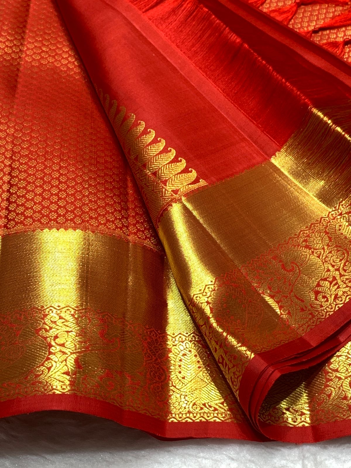 Classic Brick Orange 2gm Zari Bridal Elegance Kanchipuram Handloom Silk Saree SS25721