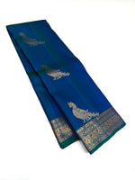 Load image into Gallery viewer, Classic Peacock Blue Elegance Kanchipuram Handloom Silk Saree SS27656
