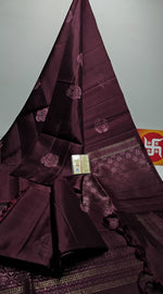 Load image into Gallery viewer, Classic Plum Elegance Handloom Soft Silk Saree SS25736
