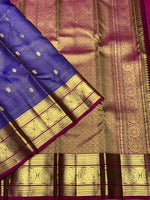 Load image into Gallery viewer, Classic Dark Blue &amp; Pink 2gm Zari Elegance Kanchipuram Handloom Silk Saree SS27030
