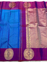Load image into Gallery viewer, Classic Azure Blue &amp; Purple 2gm Zari Kanchipuram Handloom Silk Saree SS25816
