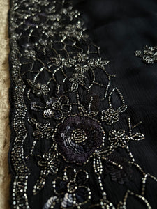 Classic Charcoal Black Elegance Chinnon Crepe Chiffon Silk Saree SS25399