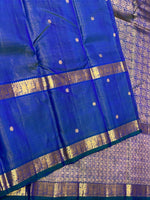 Load image into Gallery viewer, Classic Peacock Blue 2gm Zari Vaira Oosi Kanchipuram Handloom Silk Saree SS26511
